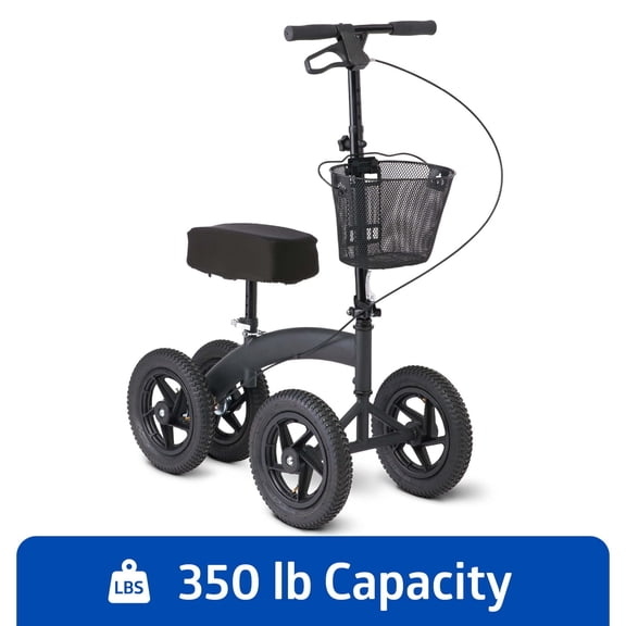 Medline All-Terrain Knee Walker Scooter with Removable Front Basket, Black, 350 lbs Limit