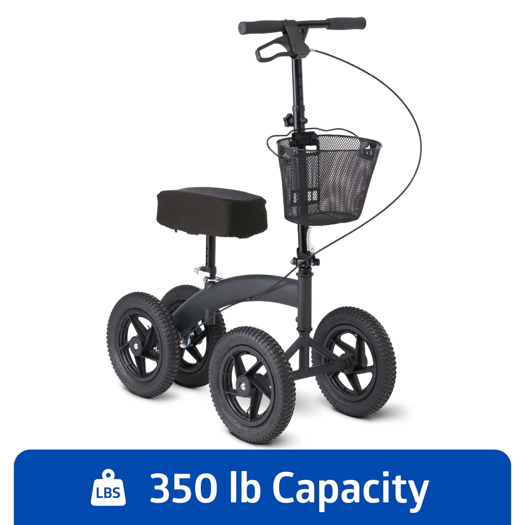 Medline All-Terrain Knee Walker Scooter with Removable Front Basket, Black, 350 lbs Limit