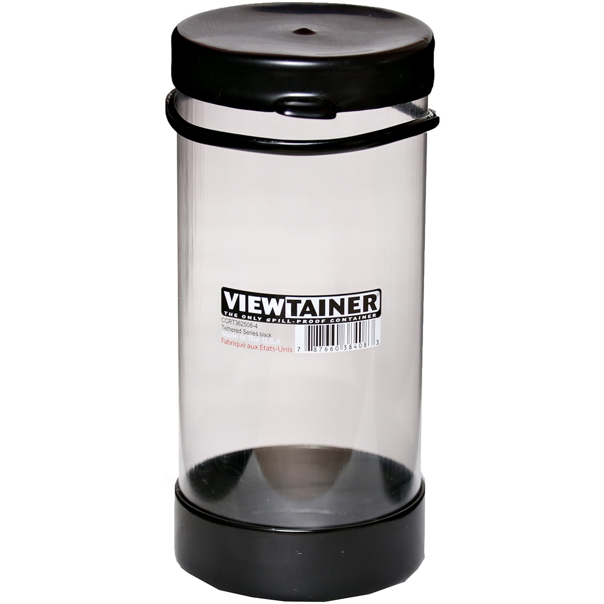 Viewtainer Tethered Cap Storage Container 3.625" X 8" Black
