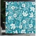 thumbnail image 4 of Ambesonne Flowers Shower Curtain, Floral Romantic Beams, 69"Wx84"L, Petrol Blue Teal White, 4 of 5