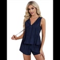 thumbnail image 2 of Traje de de Verano de Dos Piezas Sin Mangas para Mujer, Azul Oscuro, Talla XXL, 2 of 9