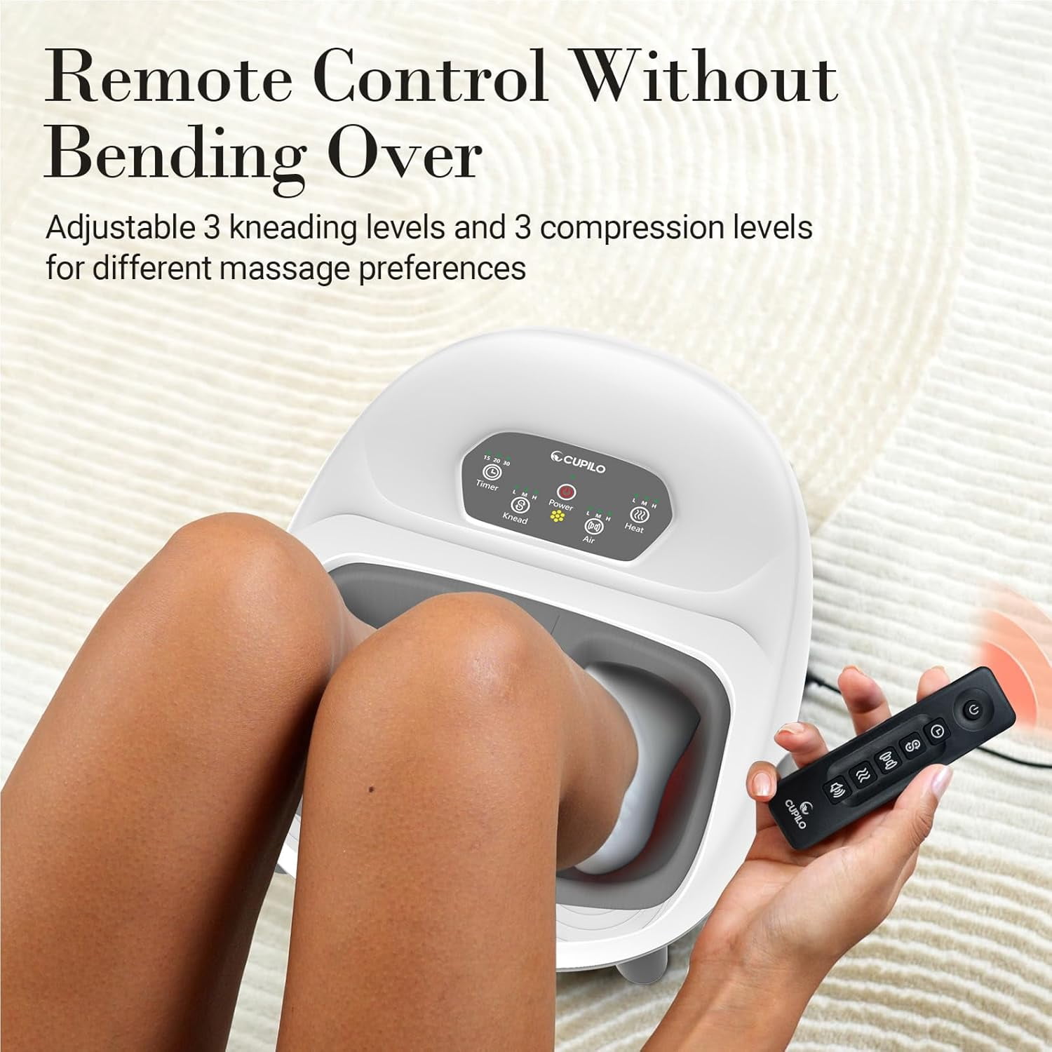 Cupilo Shiatsu Foot Massager, Upgraded Full Feet Massager with Remote Control, 3 Heating, 3 Compression, 3 Deep Kneading & Timer for Plantar Fasciitis, Neuropathy, Gifts for Women Men, Fits Up to 14"