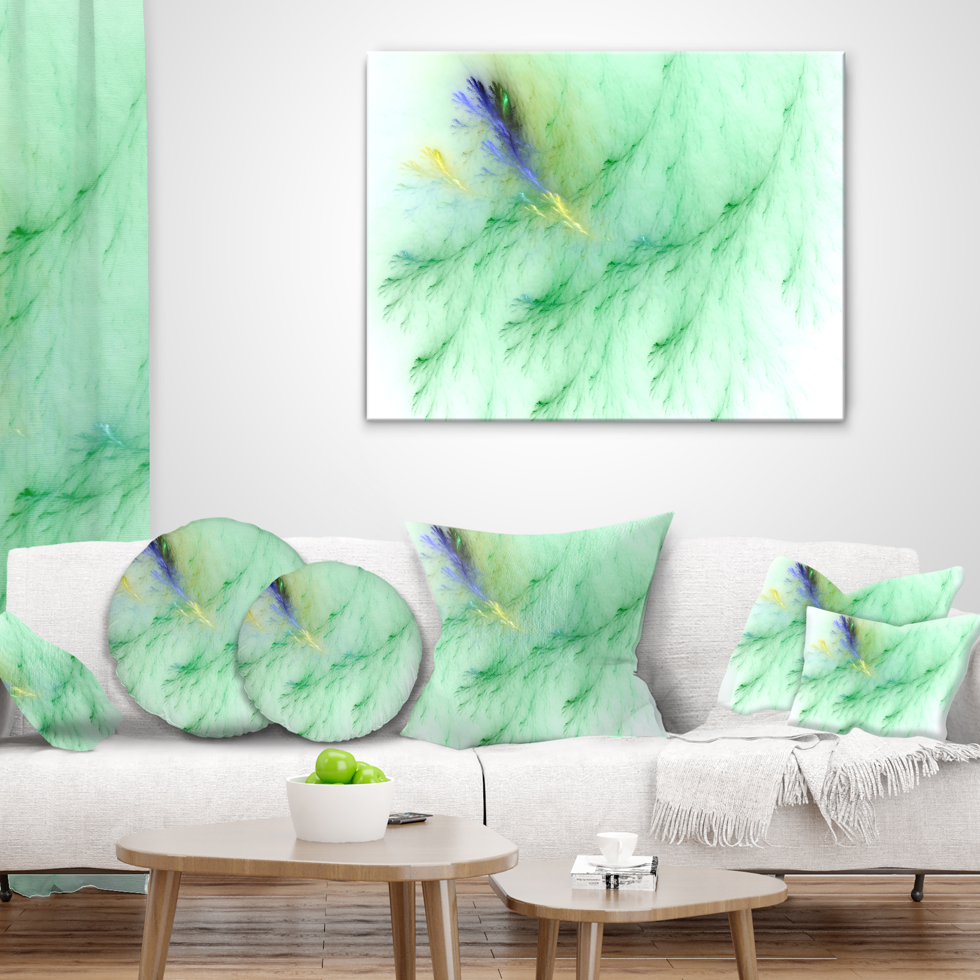Designart Light Green Veins of Marble - Abstract Throw Pillow - 16x16