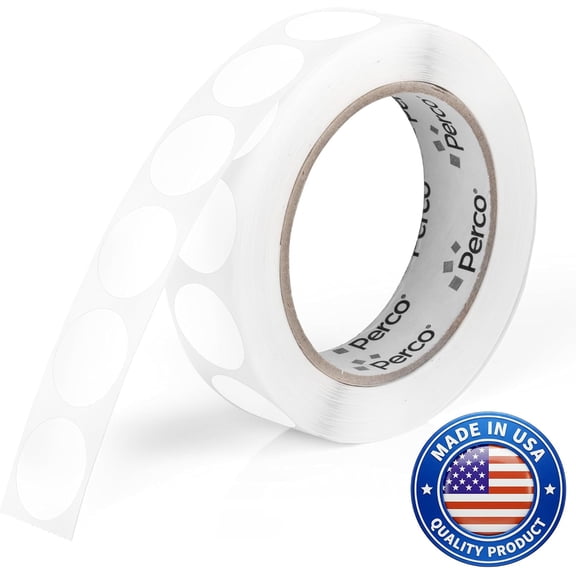 Perco White Round Circle Dot Sticker 1-Inch Labels with Perforation for Easy Tear-Off, 1,000 Stickers per Roll—Write-On Labels for Prices, SKUs, Codes & Small Item Tagging, Strong Adhesive—Made in US