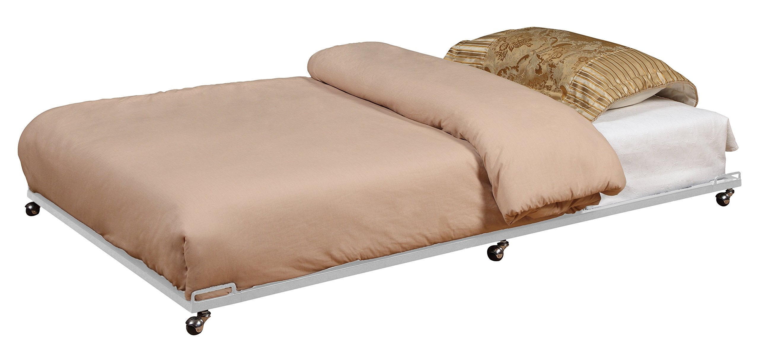 Kings Brand Furniture - Twin Size Metal Roll Out Platform Trundle Bed Frame for Daybed with Steel Slats, Cream White