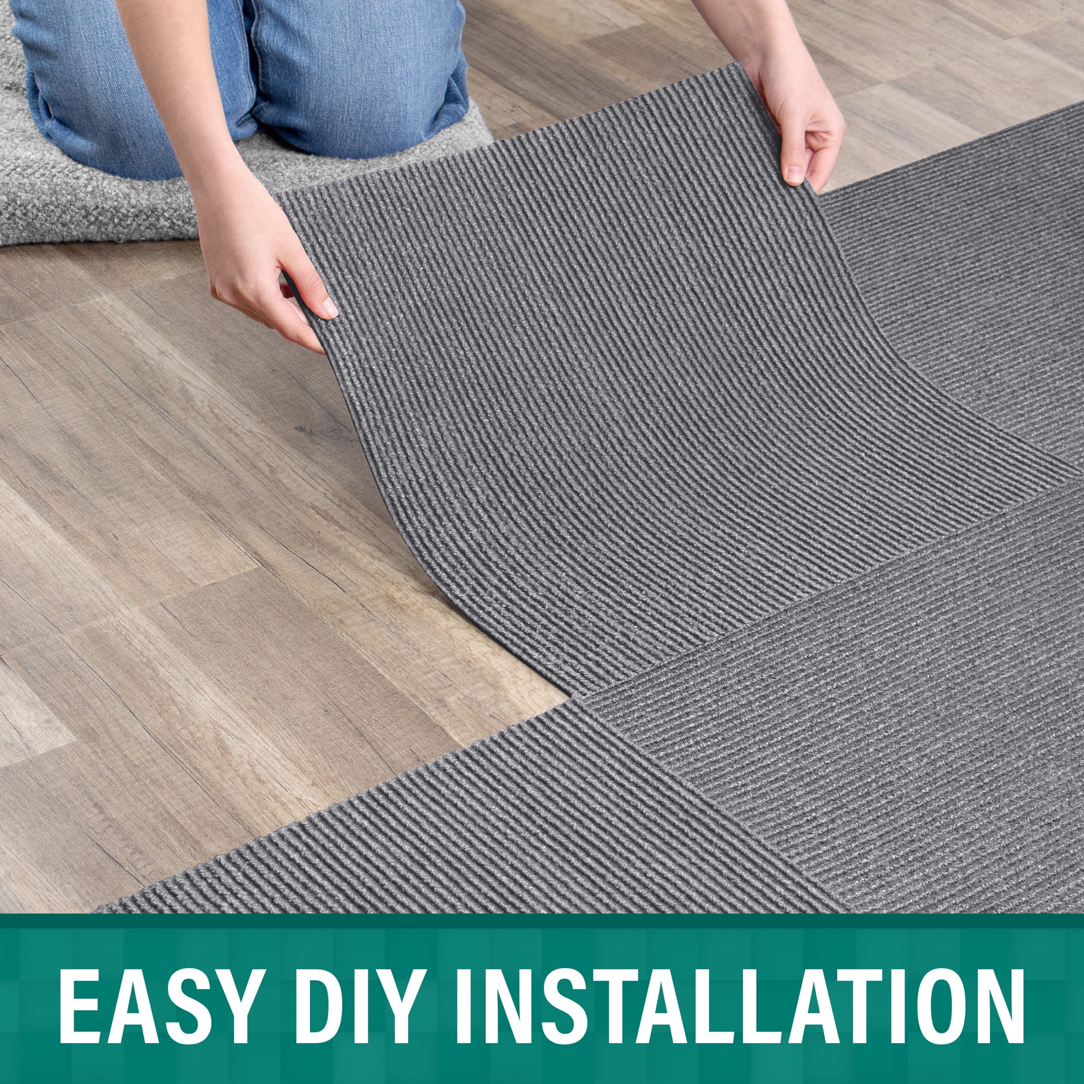 EAZY Floor French Broad Wide Wale Gray Residential 18 in. x 18 in. Peel and Stick Carpet Tile Square 22.5 sq. ft., for home office and versatile areas