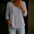 thumbnail image 2 of V Neck Shirts For WomenLong Sleeve Shirt Women Linen Clothing For Women Lightweight Linen Blouses For Women Loose Fit Tee Shirt Women Oversized Shirts For Women Peasant Blouse, 2 of 5