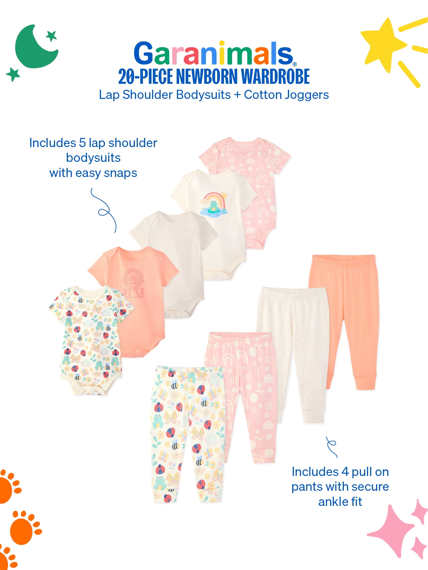 Garanimals Newborn Baby Boys & Girls Cotton Gift Set, Sizes Newborn-6/9 Months, 20-Piece​