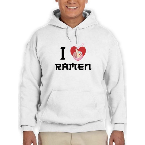 Smartprints Mens Graphic Hoodie White - I Love Ramen Cotton Blend Regular Fit