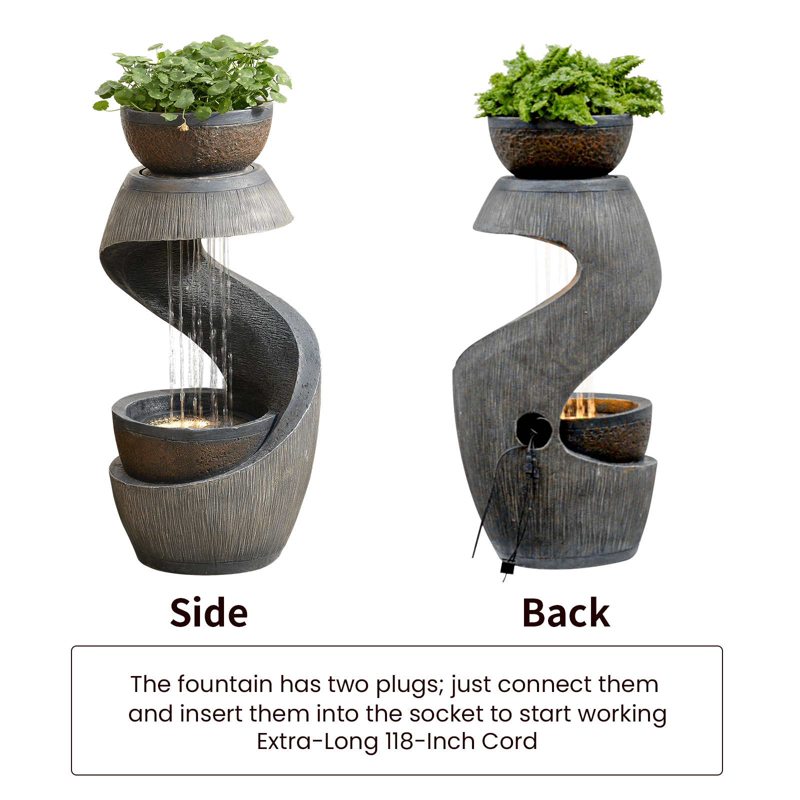 Freestanding S-Curve Waterfall Fountain Outdoor Garden Patio Decor with Planter