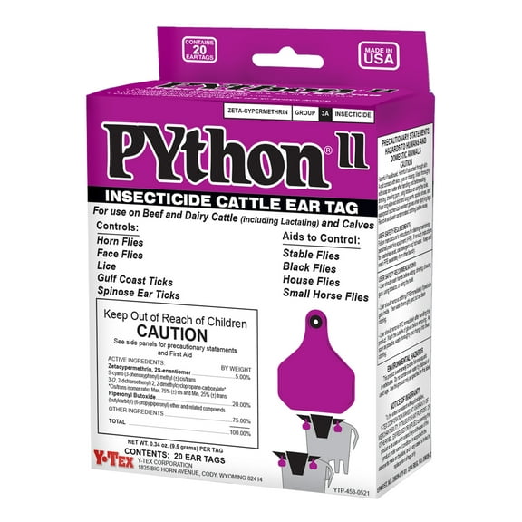 Python II Insecticide Cattle Ear Tags, 20 pack