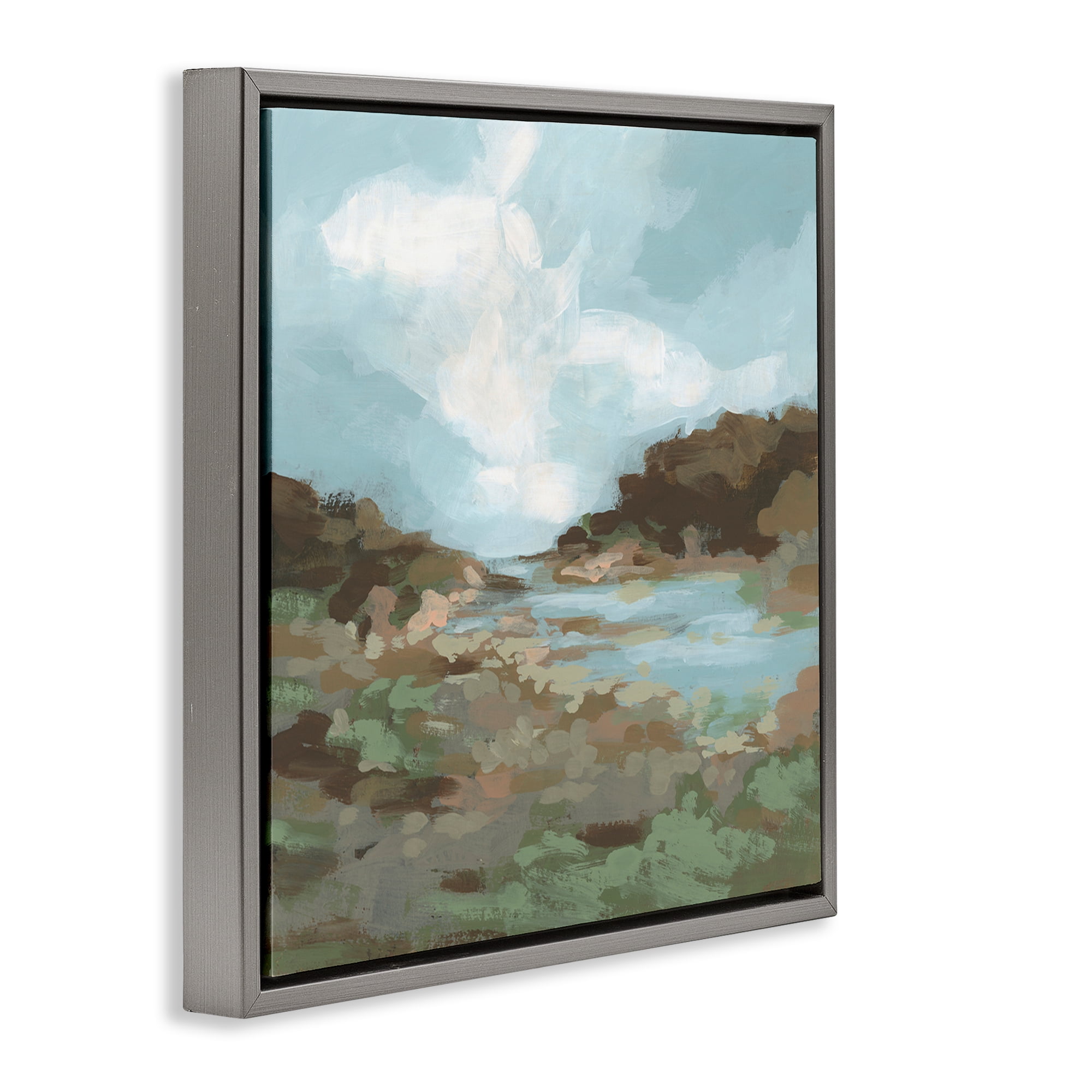 Stupell Industries Natural Creek Terrain Landscape & Nature Painting Gray Floater Framed Canvas Art Print Wall Art, 25 x 25