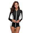 thumbnail image 3 of Women Long Sleeve Zipper Rash Guard Color Block Swimwear UPF 50+ Sun Protection Running Shirt, 3 of 6