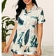 thumbnail image 2 of Women Short Sleeves Pajamas Set Turn Down Collar Beautiful Print Two Piece Top Shorts Sleepwear White Banana L, 2 of 6