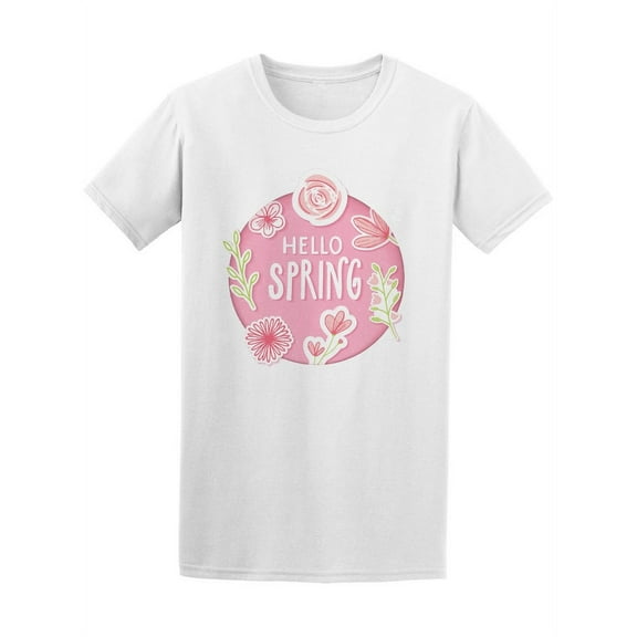 Hello Spring, Cute Pink Flowers T-Shirt Women -Image by Shutterstock, Female Small