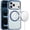 Blue, variant on For Apple iPhone 18 Pro Magnetic Circle Ring Transparent Premium Acrylic with Metal Buttons & Camera Raised Lip - Blue