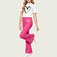 thumbnail image 5 of THDHVS Girls Fall Outfits,Girls Heart Print Round Neck Short Sleeve Top Stretchy Flared Pants Casual 2 Piece Set,Girls' Clothing Sets Hot Pink 5-6 Years, 5 of 8