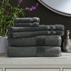 Hotel Style Turkish Cotton Textured Bath Towel, Hand Towel, and Washcloth Set, 6-Pieces, Granite