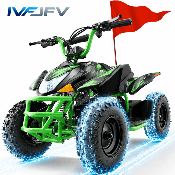 IVFJFV Off Road Electric Four Wheeler, Battery Powered Four Wheele with 12AH Battery & Dual Speed 10-15MPH, 36V Four Wheeler Equipped with 500W Motor, Front & Rear Shock Absorbers, Disc Brake,GREEN
