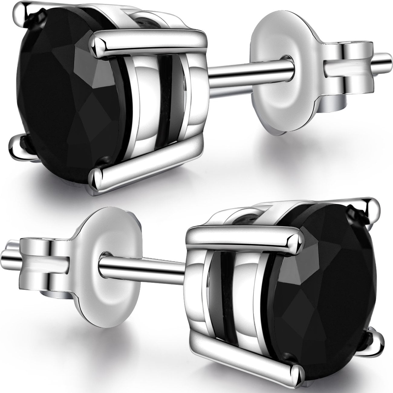 Paris Jewelry 14k White Gold plated 8mm Round Cut Created Black Diamond Stud Earrings