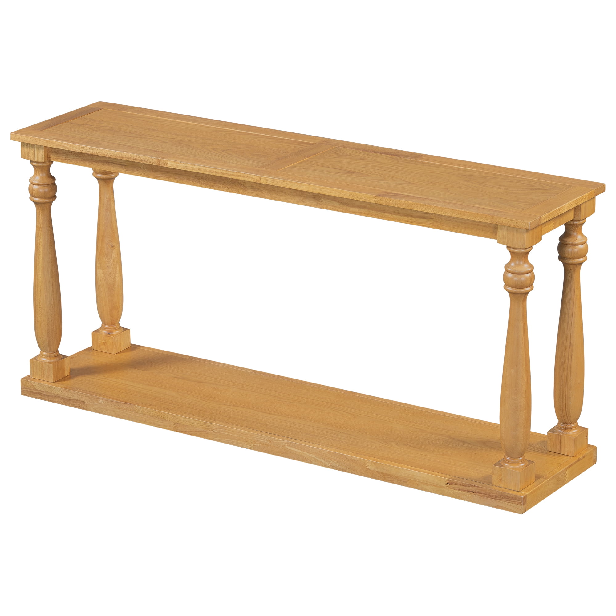 Euroco Retro Console Table,63" Extra Long Entryway Table with Bottom Shelf and 4 Vase Legs, 2-Tier Narrow Sofa Table Behind the Couch for Entryway, Hallway, Living Room,Natural