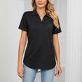 thumbnail image 5 of Women's Casual Loose Elegant Blouse Solid Color Plain Summer Tops Woman Vintage Lady Work Blouses Tunic Short Sleeve Western Shirts Bust PocketCollared Neck Dressy Black L, 5 of 7