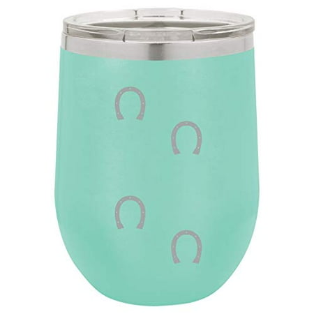 

12 oz Double Wall Vacuum Insulated Stainless Steel Stemless Wine Tumbler Glass Coffee Travel Mug With Lid Horseshoe Tracks (Teal)