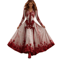 thumbnail image 3 of Meltox Women's Halloween Gothic Maxi Dress V Neck Long Sleeve Fit and Flare Floor Length Party Elegant Vintage Dress for Women Red M, 3 of 8