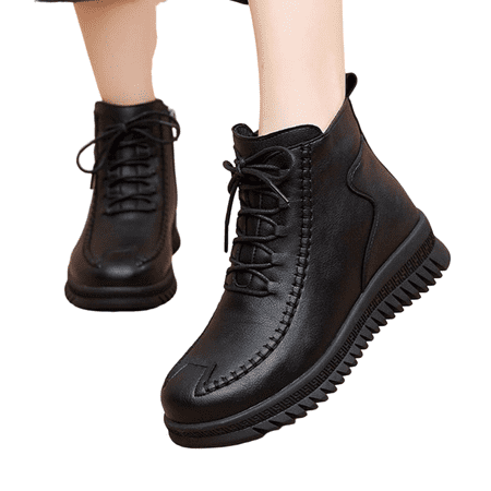 

Short Fashion Ankle Bootie Plus Size Flat Booties with Thick Fleece for Jeans Trench Coat Calf Pants Black 37