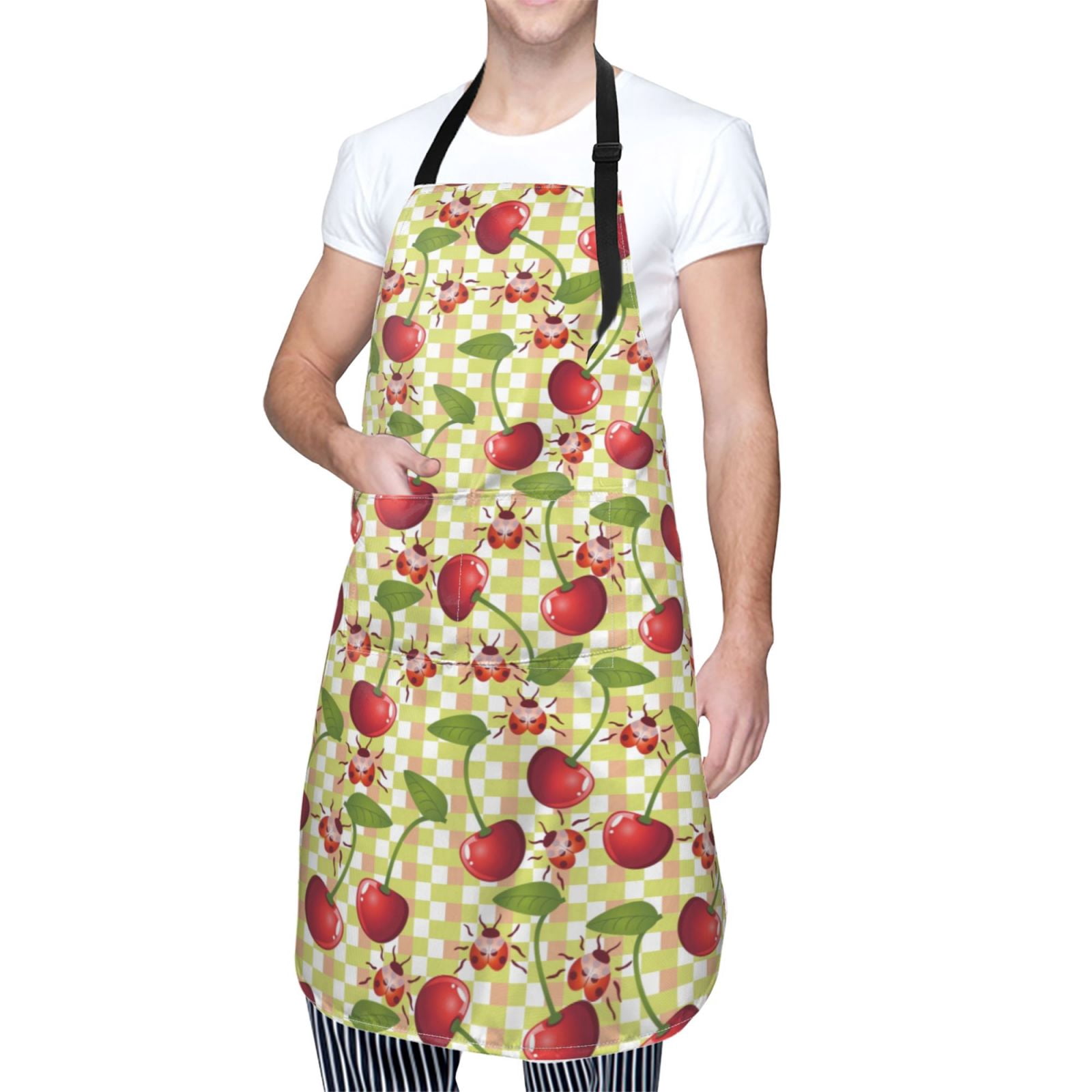 Naloa Cherries and Ladybirds Apron Kitchen Aprons with Pockets for Women Men Chef