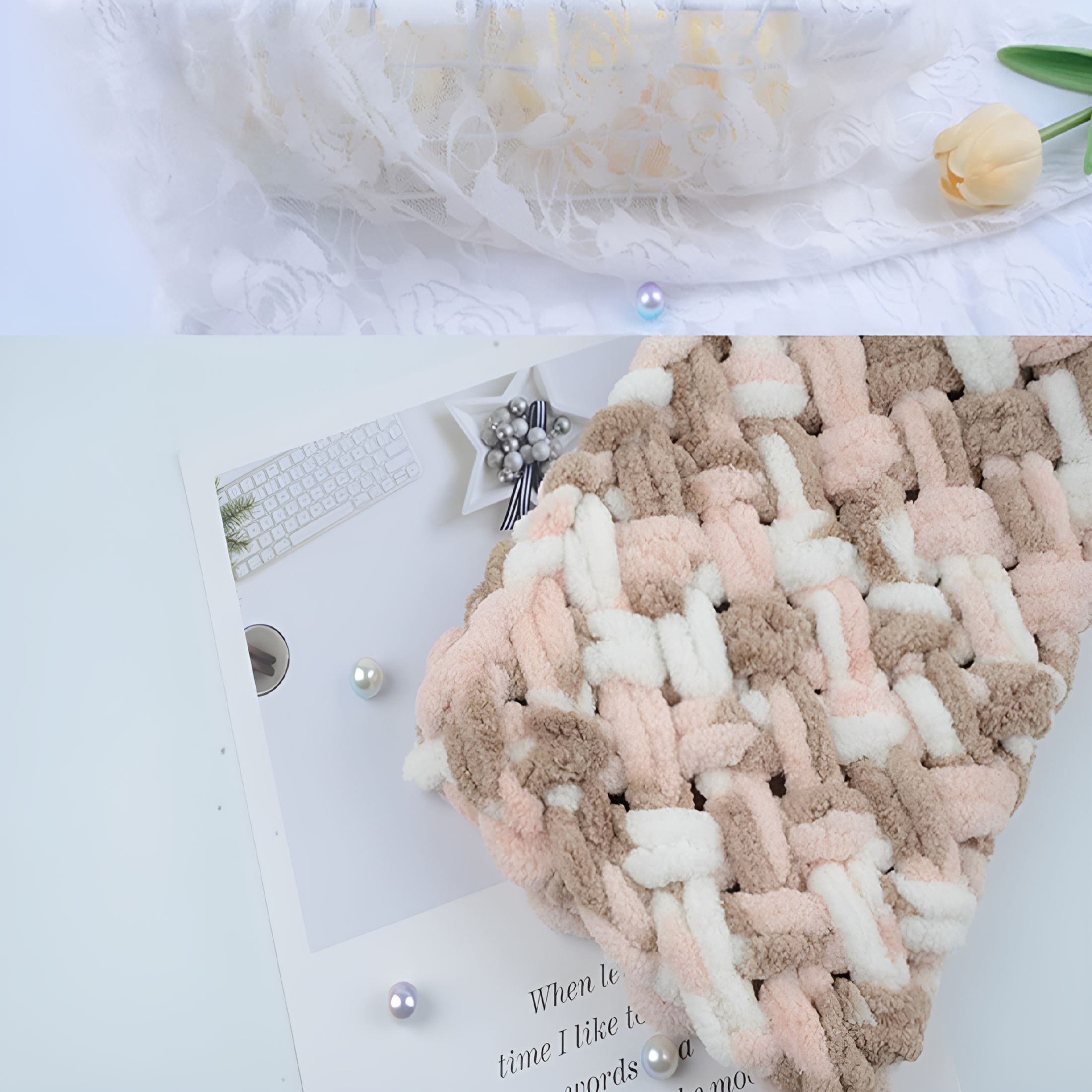 AUQ 2026 New 3Pack Chunky Blanket Yarn Chenille Finger Loop Yarn for Hand Knitting Blankets for Scarf,Hat,Pillow,Baby Clothes