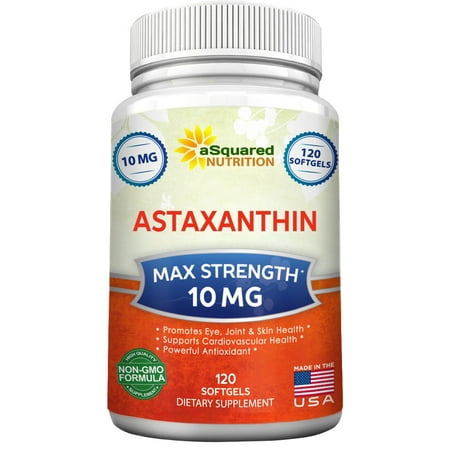 aSquared Nutrition Supplément astaxanthine (Max Force 10mg, 120 Gélules) - Antioxydant puissant pur de Haematococcus Pluvialis Extrait - pilules astaxanthine naturelles pour promouvoir les yeux, la peau et conjointe