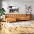 thumbnail image 4 of ASHCROFT Elva Mid Century L-Shaped Genuine Leather Left Facing Chaise Sectional, Light Brown Tufted Tight Back Sectional Sofa for Living Room Waiting Area Office Apartment Dorm Home, Tan, 4 of 7