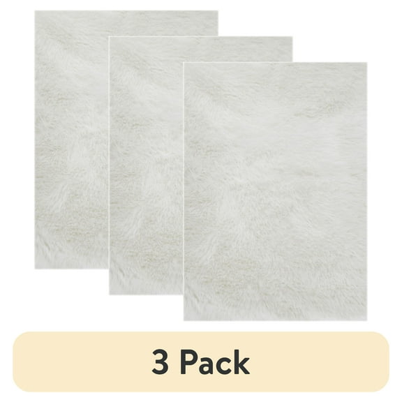 (3 pack) Mainstays White Faux Fur Rug Non-Skid Fluffy Floor Rug for living room, 30"x46"