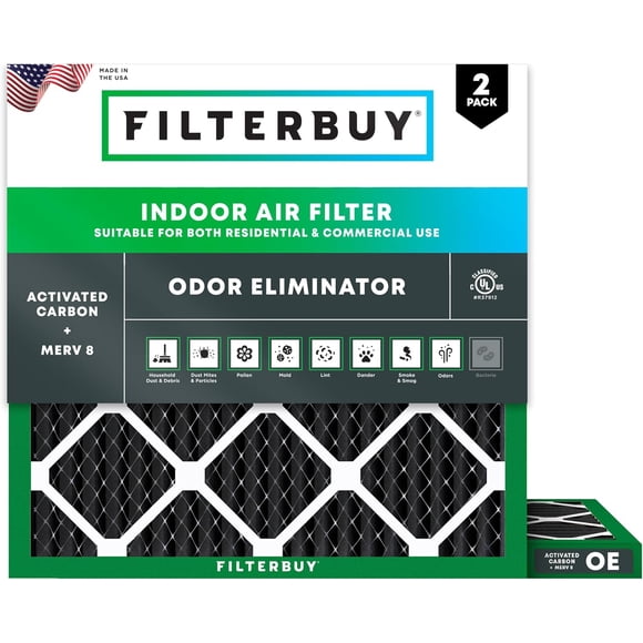 Filterbuy 24x24x1 MERV 8 (MPR 600) Odor Eliminator, Pleated HVAC AC Furnace Air Filters (2-Pack)