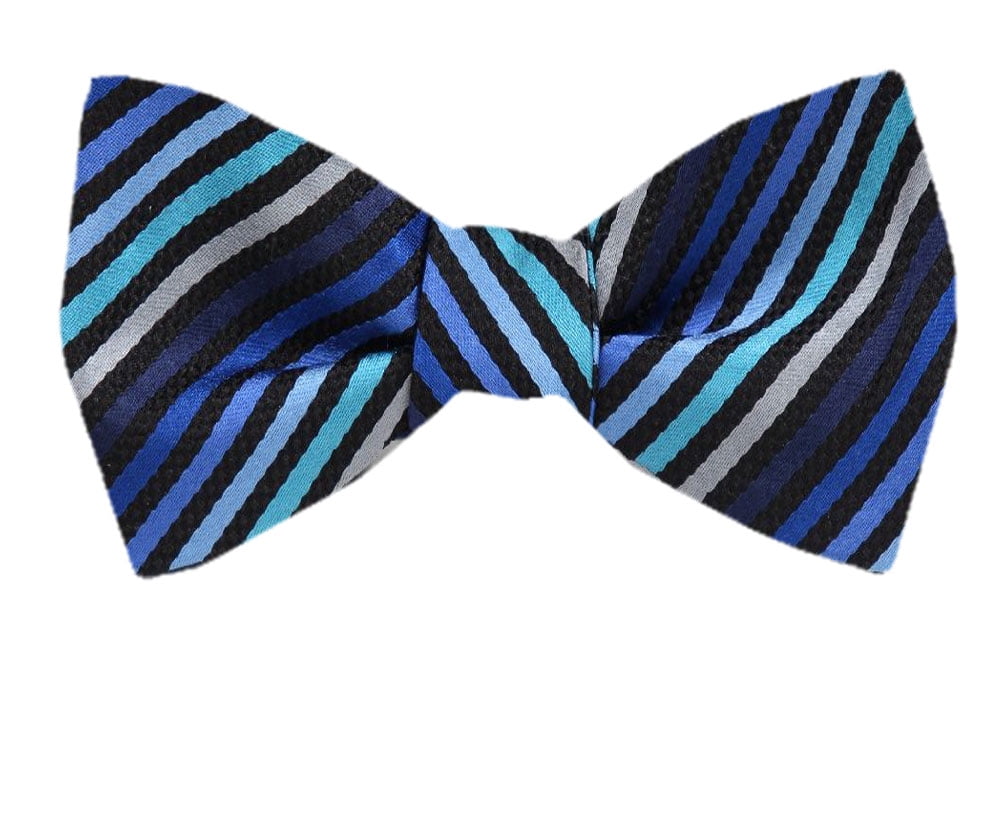 Men's Blue and Navy Silk Stripe Self Tie Bowtie Tie Yourself Bow Ties