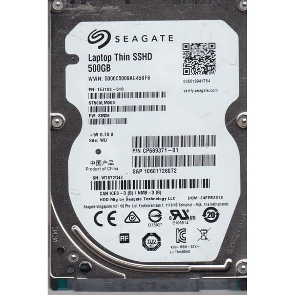 ST500LM000, W76, WU, PN 1EJ162-510, FW SM36, Seagate 500GB SATA 2.5 Hard Drive