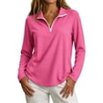 thumbnail image 6 of yeiolnoer Tops for Women Loose Fit Long Sleeve Casual Shirts Quarter Zip Lapel T Shirt for Athletic Workout(Hot Pink,Large), 6 of 6