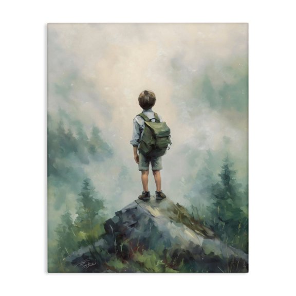 Stupell Industries Rustic Lodge Boy Adventurer Atop Mountain Canvas Art, 16 x 20, by Arlington Prints