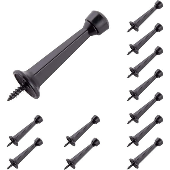 12-Pack Heavy Duty Solid Rigid Door Stop - 3" Door Stopper with Matte Black Finish and plasticsTip for Wall and Door Protection