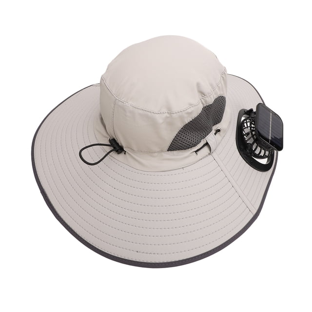 Fan Hat Adjustable UPF50 Wide Brim Sun Bucket Hat Nylon with 2 Solar Fan for Men