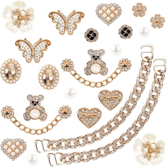 TELOLY Shoe Charms Chain Shoes Charms Accessories for Women Pearl Flower Clog Shoes Decoration Crystal Rhinestone Shoe Charm Cute Decor for Party Birthday Gifts