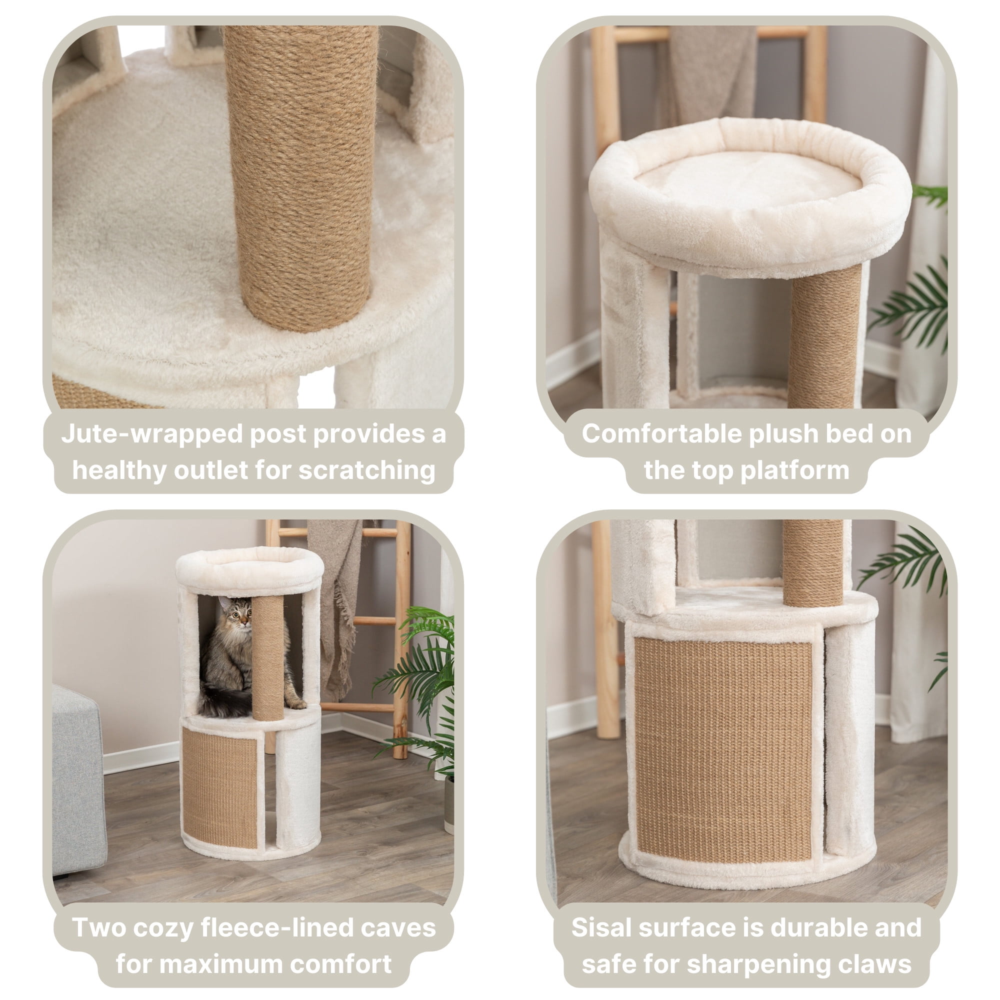 TRIXIE Giorgia Plush & Sisal 32" Cat Condo Tower, Scratching Posts  with Padded Bed, Beige