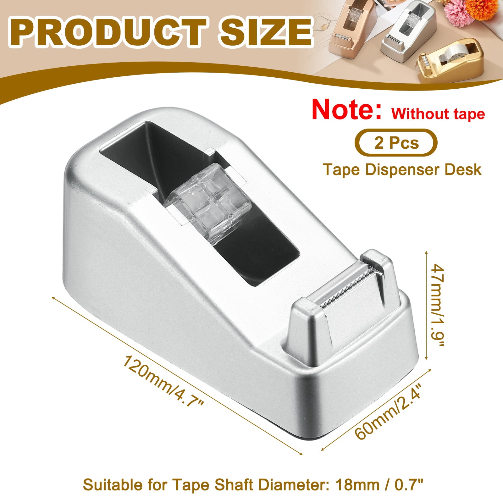 2pcs Tape Dispenser Desk, Heavy Duty Tape Dispenser Desktop Light Luxury Frosted Dispensers Holder Non-Skid Base Elegant for Home Office Desktop Small Business Gift, Silver
