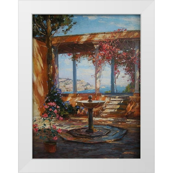 Sviridov, Sergei 25x32 White Modern Wood Framed Museum Art Print Titled - Fountain in Garden