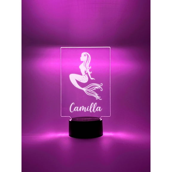 Custom Personalized Name Night Light Up Table Lamp LED Stand Girls Princess Magical Mermaid Home Room Décor Gift - 16 Color Options & Remote