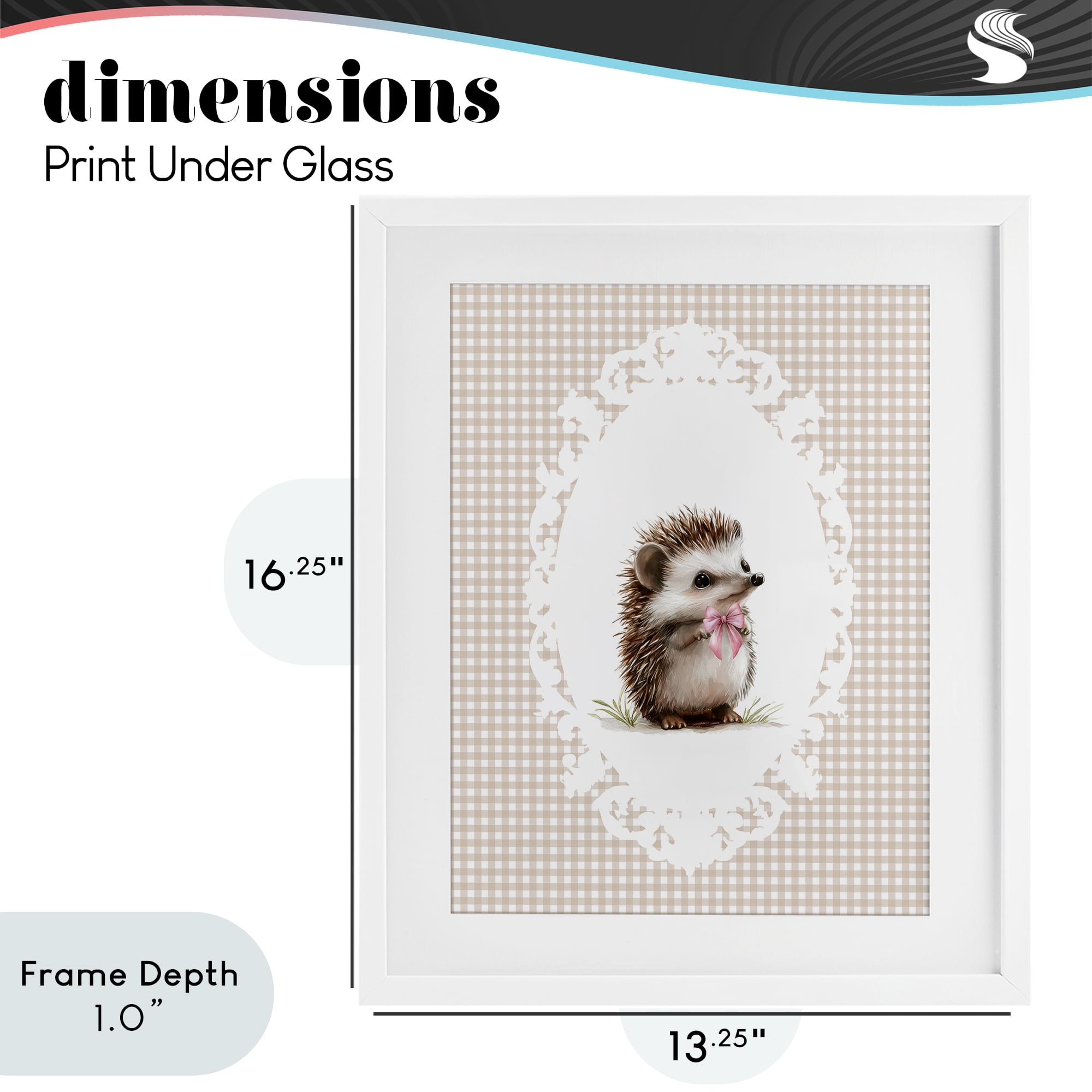 Stupell Industries Vintage Bow Hedgehog on Gingham White Framed Print Under Glass, design by Christine Simpson Art