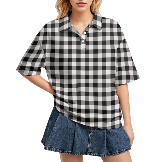 Sewkxo Polo à Manches Courtes pour Femmes, Col Oversize, T-Shirt à Enfiler Y2k, Décontracté, Ample, Mode Urbaine, Chandail de Rugby, Gris G