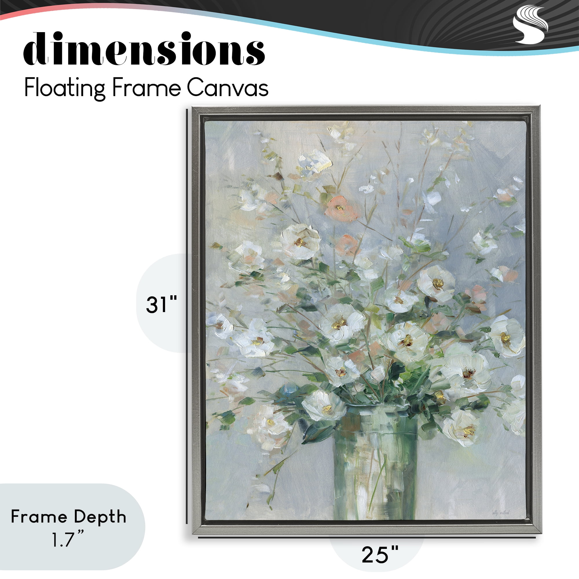 Stupell Industries Delicate White Blossoms Impression Gray Framed Floater Canvas Wall Art, design by Sally Swatland