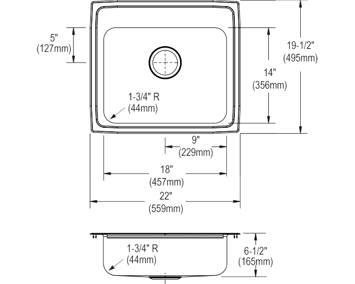 Elkay 22X19 1H 1B ADA SINK SS